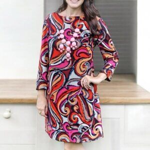 Maeve Anthropologie Flavia Shift Mod Swirl Print 3/4 Sleeve Dress Size Large